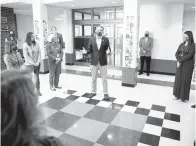  ?? KRISTEN ZEIS/STAFF ?? Governor
Ralph Northam addresses teachers and staff during his visit to Bethel Elementary School in Gloucester on Monday.