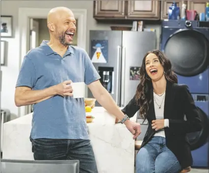  ?? NBC VIA AP ?? This image provided by NBC shows Jon Cryer, as Jim (left) and Abigail Spencer, as Julia, in a scene from the television series “Extended Family.”.