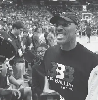  ?? ETHAN MILLER/GETTY IMAGES ?? LaVar Ball, father of Los Angeles Lakers first-round pick Lonzo Ball, is all business all the time when it comes to his basketball-playing sons, including lobbying for a US$1-billion sneaker deal.