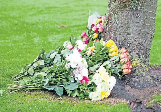  ?? ?? Floral tributes are left at the scene of the accident in Borrowfiel­d, Montrose. Police cordoned off the area to collect evidence.