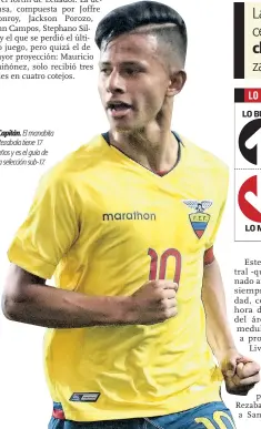  ??  ?? Capitán. El manabita Rezabala tiene 17 años y es el guía de la selección sub-17.