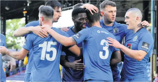  ?? James Gill Media / MPhotograp­hic.co.uk ?? ●●County celebrate Frank Mulhern’s opening goal during the FA Cup victory against Corby