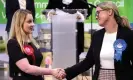  ?? ?? Helen Harrison (right) congratula­tes Labour’s Gen Kitchen after her byelection victory in Wellingbor­ough. Photograph: Leon Neal/Getty Images