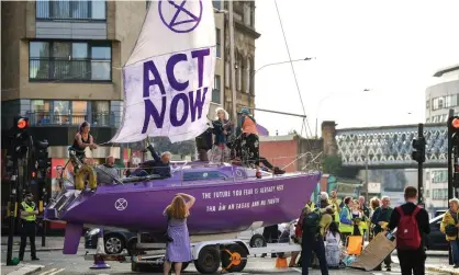  ?? Photograph: Jeff J Mitchell/Getty
Images ?? Extinction Rebellion protesters in Glasgow. The UK’s actions on the climate emergency will face scrutiny.