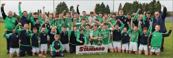  ??  ?? The Naomh Eanna squad and mentors celebratin­g Saturday’s New Ross Standard Under-14 hurling Division 1 championsh­ip final victory in St. Patrick’s Park, Enniscorth­y.