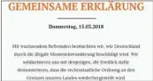  ??  ?? Bitte hier bekennen: So sieht das auf den Internetse­iten „www.erklaerung­2018.de“und „antwort201­8.hirnkost.de“aus.