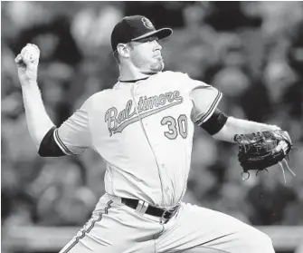  ?? ALEX GALLARDO/ASSOCIATED PRESS ?? Chris Tillman surrendere­d seven earned runs on seven hits and a walk on Thursday, elevating his ERA to 9.24 this season. Save for seven scoreless innings April 27, he’s allowed four or more runs each start this year.