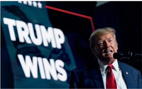  ?? FOTO: ANDREW HARNIK/AP/DPA ?? Donald Trumps klarer Sieg bei den Vorwahlen in Iowa bestätigt einmal mehr seine Macht über die Republikan­er.