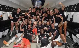  ??  ?? Juventus players celebrate in the dressing room after sealing their ninth consecutiv­e scudetto. Photograph: Daniele Badolato - Juventus FC/Juventus FC/Getty Images