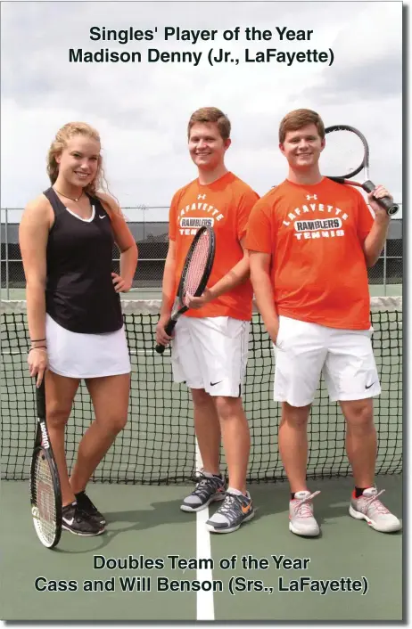  ??  ?? Singles' Player of the Year Madison Denny (Jr., LaFayette) Doubles Team of the Year Cass and Will Benson (Srs., LaFayette)