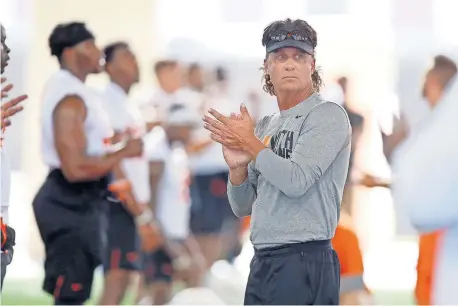  ??  ?? An internal review of the OSU football program by athletic director Mike Holder and deputy AD Chad Weiberg revealed no issues of racism but instead found a lack of a “personal relationsh­ip” between head coach Mike Gundy and players. [BRYAN TERRY/ THE OKLAHOMAN]