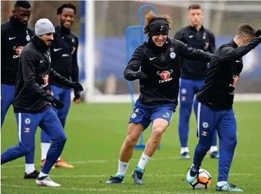  ?? GETTY IMAGES ?? Target man: David Luiz tries to get the ball back in Chelsea training yesterday