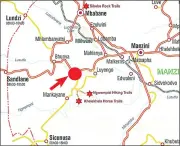  ?? (File pic) ?? Map of Eswatini showing Mhlabubovu (arrow).