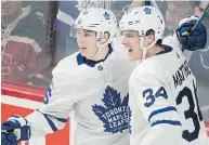  ?? GRAHAM HUGHES / THE CANADIAN PRESS FILES ?? Toronto Maple Leafs’ Auston Matthews, right, linemate Mitch Marner, left, and Zach Hyman combined for 20 shots in a 2-1 shootout loss to Florida on Wednesday.