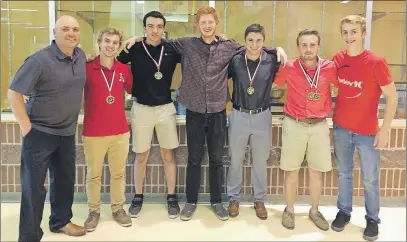  ?? SUBMITTED ?? Shown with NRHS rugby coach John Ruston (left) after awards night June 7 at the school, where many of the players were presented medals for the Varsity Rugby team, are Tyler MacLennan, Evan Borden, Reed MacDonald, Grant Fraser, Bryden Hawes and Justin...