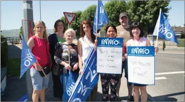  ??  ?? INMO members Liz O’Donnell, John Hanlon, Catherine O’Sullivan, Mairead O’Sullivan, Chrissie McLoughlin and Mary Power who were among the UHK emergency Department staff that took part in the INMO protest outside the hospital on Tuesday afternoon.