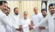  ??  ?? The six BSP MLAS submitting the letter of support to Speaker CP Joshi in Jaipur. HT FILE PHOTO