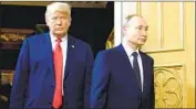  ?? Brendan Smialowski AFP/Getty Images ?? PRESIDENTS Trump and Vladimir Putin arrive for a meeting during a 2018 summit in Helsinki, Finland.