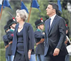 ?? Picture: AP. ?? Theresa May with Italian prime minister Matteo Renzi in Rome.