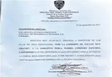  ?? NEHEMÍAS ALVINO ?? Telefonema de cancelació­n de sargenta Perla Mariel Cordero.