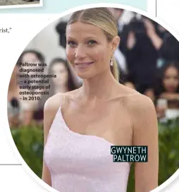  ?? ?? Paltrow was diagnosed with osteopenia – a potential early stage of osteoporos­is
– in 2010.