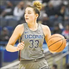  ?? Jessica Hill / Associated Press ?? UConn’s Katie Lou Samuelson dribbles against Fort Hayes State on Wednesday in Hartford.