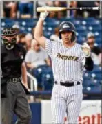  ?? KYLE FRANKO — TRENTONIAN PHOTO ?? Thunder’s Billy Fleming reacts after striking out to end the first inning against Richmond on Thursday night.