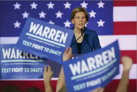  ?? NANCY LANE — BOSTON HERALD ?? MANCHESTER NH. - FEBRUARY 11: Elizabeth Warren speaks during her Primary night event on February 11, 2020 in Manchester, NH.