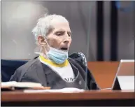  ?? Myung J. Chun / Associated Press ?? New York real estate scion Robert Durst, 78, sits in the courtroom as he is sentenced to life in prison without chance of parole, Thursday in Los Angeles. On Saturday, Durst’s attorney announced he was admitted to a hospital with COVID-19.