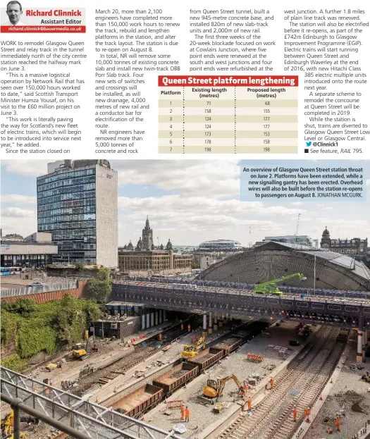  ?? JONATHAN MCGURK. ?? An overview of Glasgow Queen Street station throat on June 2. Platforms have been extended, while a new signalling gantry has been erected. Overhead wires will also be built before the station re-opens to passengers on August 8.