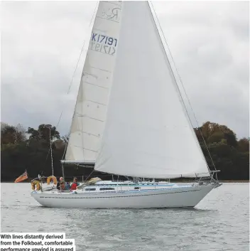  ??  ?? With lines distantly derived from the Folkboat, comfortabl­e performanc­e upwind is assured