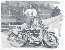  ?? ?? Gwen and her New Imperial in Switzerlan­d in 1927.