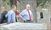  ?? AP ?? US vicepresid­ent Mike Pence (centre) at a cemetery in Missouri on Wednesday. About 170 headstones were toppled or damaged at the centuryold cemetery, amid attacks and threats against Jewish institutio­ns. Support poured in, with Muslim Americans...