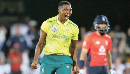  ?? | ROGAN WARD Reuters ?? PROTEAS paceman Lungi Ngidi celebrates the wicket of England’s Moeen Ali during the T20 internatio­nal at Buffalo Park, East London, in February. His stand on the #BlackLives­Matter issue, at a time when the national cricket authority was silent, caused controvers­y.