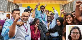  ??  ?? Jubilant occasion: Prabakaran being carried by his supporters after winning the Batu seat. (Inset) Kasthuri is Pakatan’s only female Indian representa­tive.