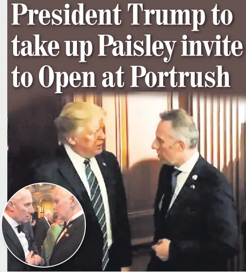  ??  ?? Ian Paisley with Donald Trump yesterday, with (inset) Vice President Mike Pence and (below) with late father Ian and Trump in New York several years ago