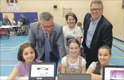  ?? SUBMITTED BY PROVINCIAL GOVERNMENT ?? Students who showcased their video game creations at the Provincial Coding Arcade, were (from left) Golnar Saegh, Grade 4 at West Kent; Faith Pineau, Grade 6 at Eliot River; Alesia Alimema, West Kent, and Zoe Rankin-Myshrall, Grade 6, at Eliot River...