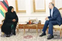  ?? ?? First Lady Dr Auxillia Mnangagwa interacts with Iranian Minister of Foreign Affairs Mr Hossein Amir-Abdollahia­n in Tehran during her visit following an invitation by her counterpar­t First Lady Dr Jamileh Alamolhoda.