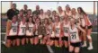  ?? COURTESY CHRIS GELLIN ?? Chagrin Falls’ girls lacrosse team poses with its regional title trophy after a 11-4 win against Hathway Brown on May 25 at Hudson.