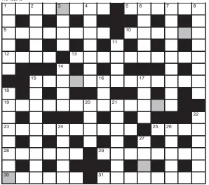  ??  ?? FOR your chance to win, solve the crossword to reveal the word reading down the shaded boxes. HOW TO ENTER: Call 0901 293 6233 and leave today’s answer and your details, or TEXT 65700 with the word CRYPTIC, your answer and your name. Texts and calls cost £1 plus standard network charges. Or enter by post by sending completed crossword to Daily Mail Prize Crossword 16,649, PO Box 28, Colchester, Essex CO2 8GF.
Please include your name and address. One weekly winner chosen from all correct daily entries received between 00.01 Monday and 23.59 Friday. Postal entries must be date-stamped no later than the following day to qualify. Calls/texts must be received by 23.59; answers change at 00.01. UK residents aged 18+, exc NI. Terms apply, see Page 60.