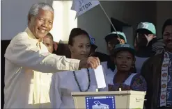 ?? PICTURE: AP ?? Nelson Mandela casting his vote at Ohlange High School in Inanda, north of Durban, on April 27, 1994, in South Africa’s first democratic elections. It is imperative for us to connect to the wisdom of our former leaders and freedom fighters, says the...