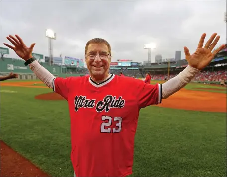  ?? STUART CAHILL — BOSTON HERALD ?? Danvers native Haywood Talcove rode 320 miles on bike from Maine to Fenway Park to raise awareness around missing and exploited children.