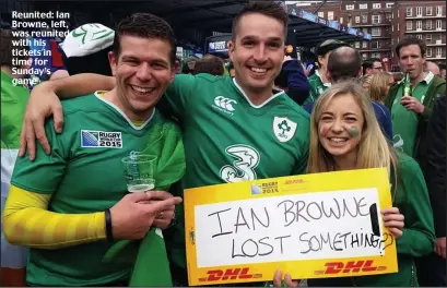  ??  ?? Reunited: Ian Browne, left, was reunited with his tickets in time for Sunday’s game