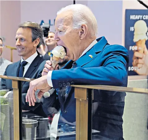  ?? ?? Joe Biden, the US president, told reporters that ‘my hope is by next Monday we’ll have a ceasefire’ when he visited an ice cream parlour in New York City on Monday