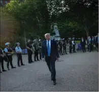  ?? (AFP) ?? US President Donald Trump leaves the White House on foot to go to St John’s Episcopal church across Lafayette Park, as protests against George Floyd’s death continue.