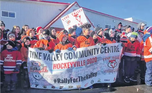  ?? SUBMITTED ?? Two rival hockey teams rallied, as allies, for Tyne Valley Community Sports Centre on Saturday morning outside the Sackville Community Arena.