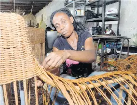 ??  ?? Weaver Camille Tucker at work in the factory at Exquisite Wicker, 92 Hope Road, Kingston.