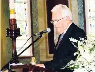  ??  ?? Mr Charles Johnston member of the managing committee of the Shipping Associatio­n of Jamaica delivering a message on behalf of the shipping and logistics industry at the funeral of the Hon. Noel A. Hylton.