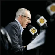  ?? ASSOCIATED PRESS FILE PHOTO ?? Greg Sankey, commission­er of the Southeaste­rn Conference, speaks during a news conference last year in Nashville, Tenn. Over the past two years Sankey has helped the conference land a new additional $350 million television rights deal with ESPN and guided it through the uncertaint­y of the pandemic.