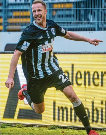  ?? Foto: imago images/Eibner ?? Steffen Kienle hat vier Jahr lang für die Spatzen gespielt. Jetzt schießt und feiert er seine Tore für Aalen und manchmal tut er damit seinem früheren Verein immer noch einen Gefallen.